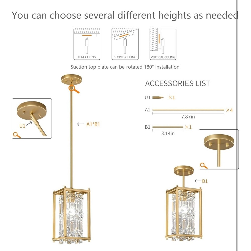 Modern Gold Crystal Chandelier Pendant Light Adjustable Height for Kitchen Bar - Picture 4 of 7